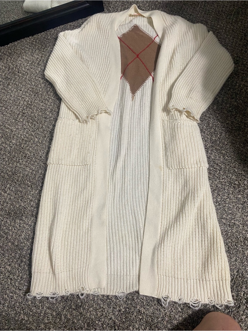 Kontato Italian made Cozy Open-Front Cream Ribbed Long Cardigan